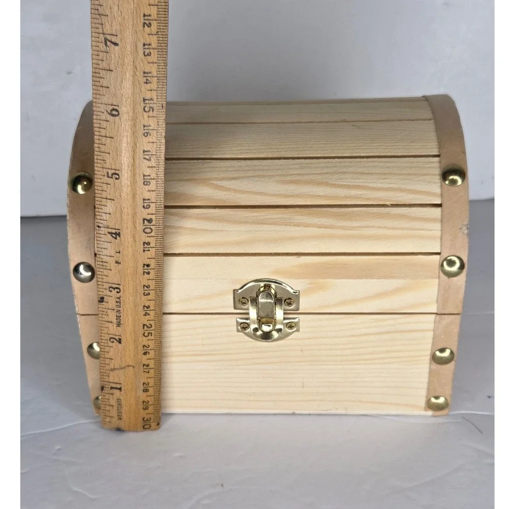 ArtMinds Unfinished Wood Pirate Treasure Chest Craft Box with Faux Pearl Beads